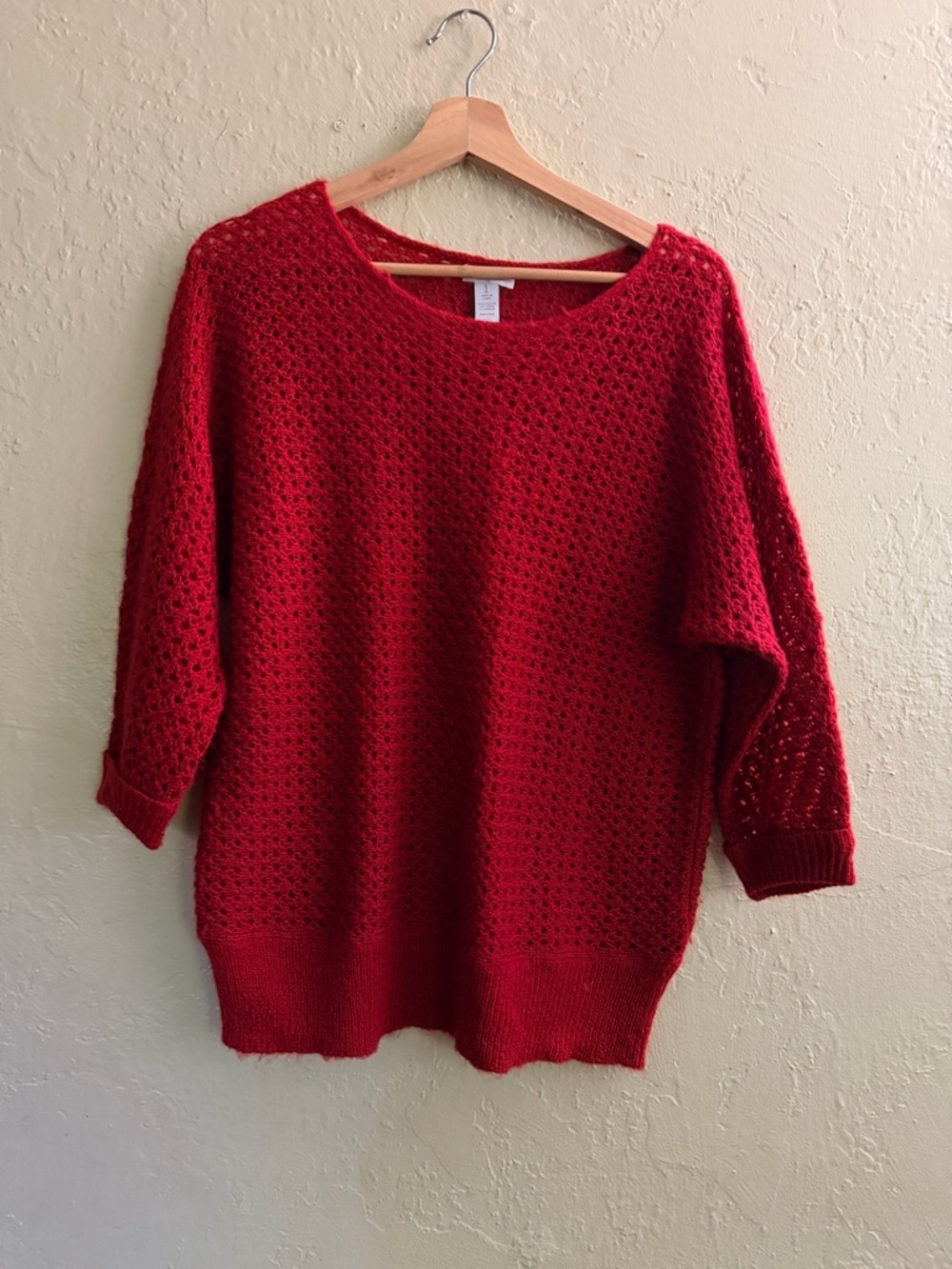Chico's Open-Knit Red Scoop Neck Sweater